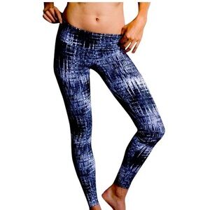 Dkny Sport Abstract Print Zippers Sides Leggings Blue Black Size XS